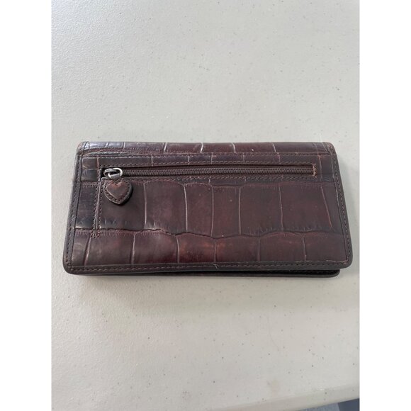 Brighton Croc Embossed Leather Wallet Brown Silver Tone Heart Card Organizer - Picture 10 of 11